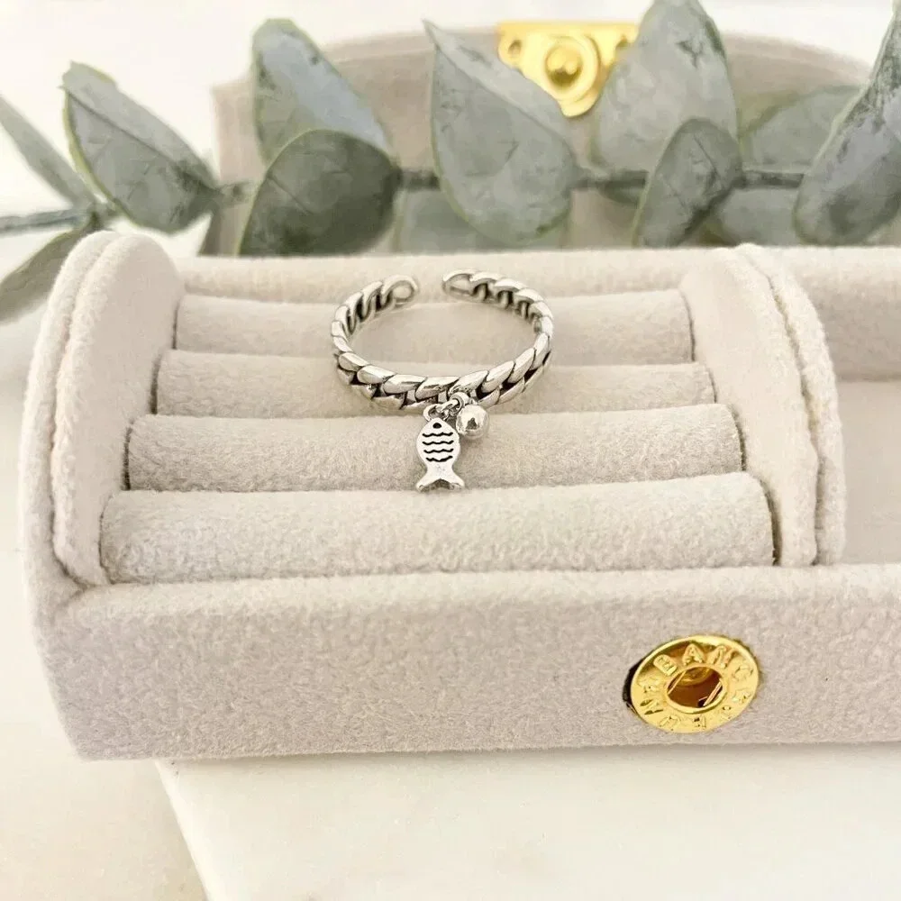 925 Sterling Silver Fish Ring Dangle Fish Ring Dainty Fish Ring Thin Ring Band